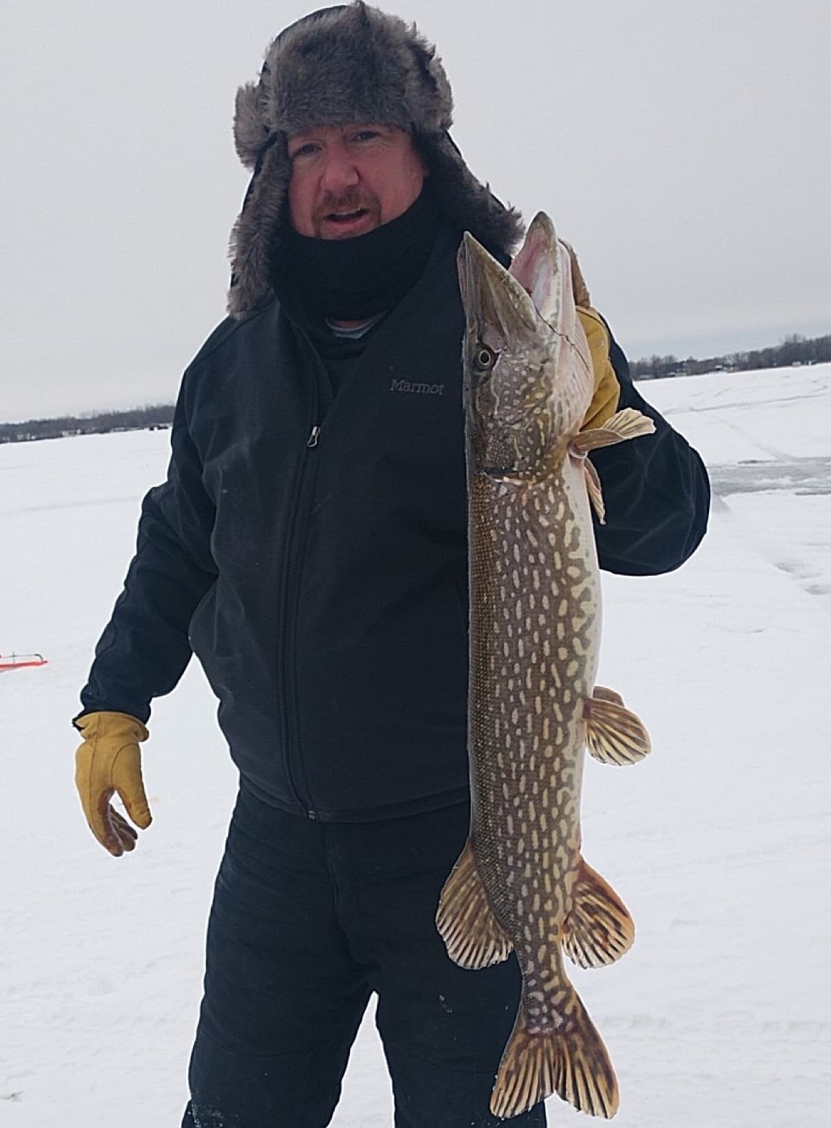 Angler with a big pike on the ice
